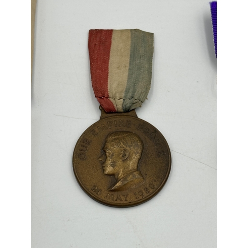 2374 - Three medals, one WWI medal pair comprising unnamed 1914-15 star and Victory presented to 30957 Pte.... 