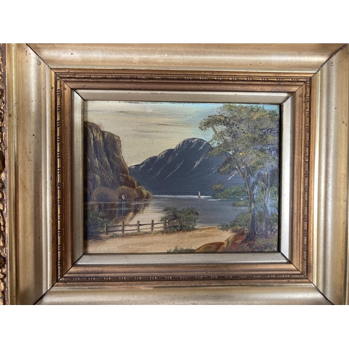 255 - Two gilt framed miniature landscape scene oils on board - approx. 18cm high x 20cm wide