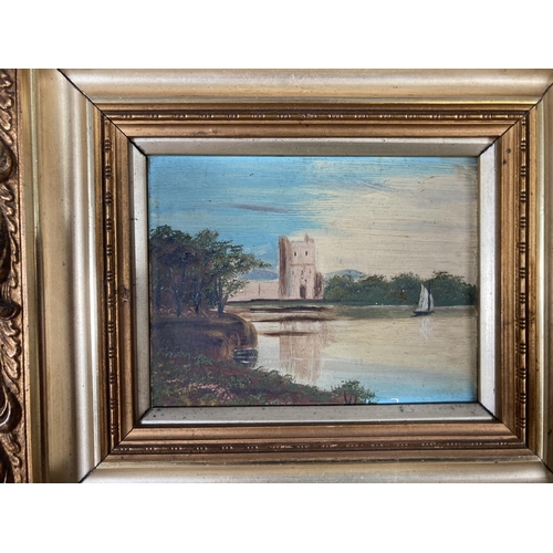 255 - Two gilt framed miniature landscape scene oils on board - approx. 18cm high x 20cm wide