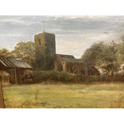 260 - A late 19th century gilt framed oil on canvas of Swettenham Church by S. Banner, dated 1899 - approx... 