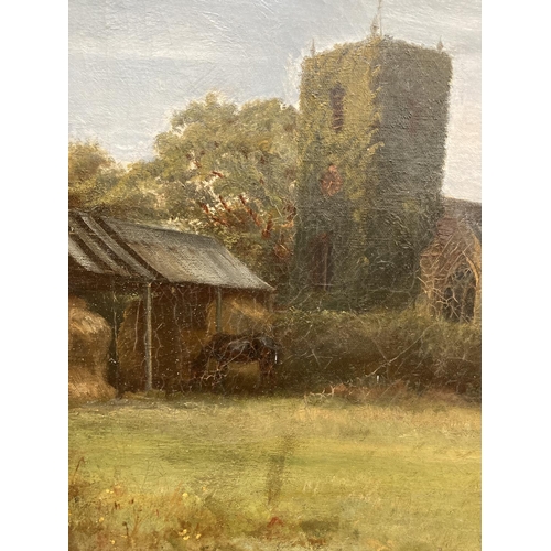 260 - A late 19th century gilt framed oil on canvas of Swettenham Church by S. Banner, dated 1899 - approx... 