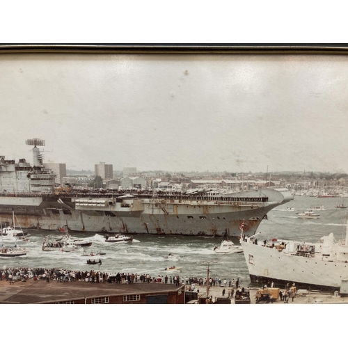 271 - A late 20th century framed photograph of Portsmouth harbour - approx. 23cm high x 64cm wide