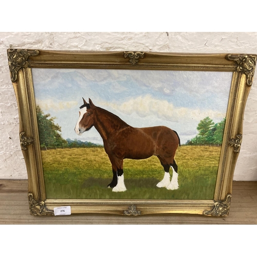 276 - Two gilt framed horse oil paintings, one signed C.C. Peel and dated 1997 - approx. 40cm high x 50cm ... 