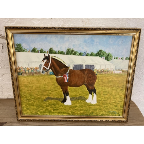 276 - Two gilt framed horse oil paintings, one signed C.C. Peel and dated 1997 - approx. 40cm high x 50cm ... 