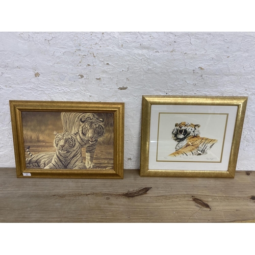 289 - Four framed tiger prints to include three Stephen Gayford pencil signed limited edition etc.