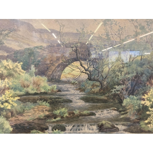 290 - A framed T.E. Taylor watercolour of a bridge scene - approx. 43cm high x 53cm wide