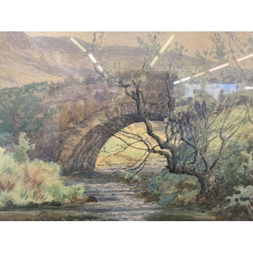 290 - A framed T.E. Taylor watercolour of a bridge scene - approx. 43cm high x 53cm wide