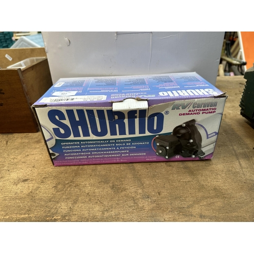 907 - Two items, one Shurflo automatic demand pump and one Blagdon 5 in 1 pond pump