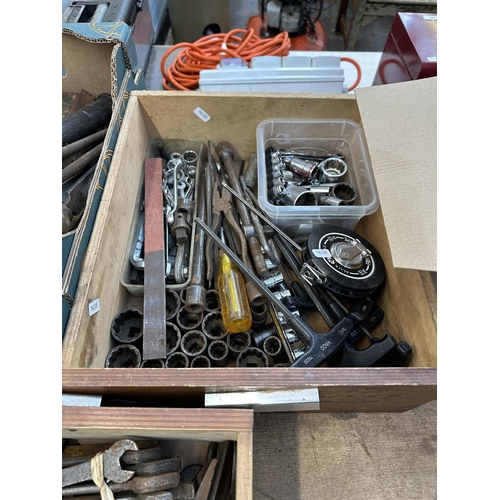 908 - Three boxes containing vintage hand tools