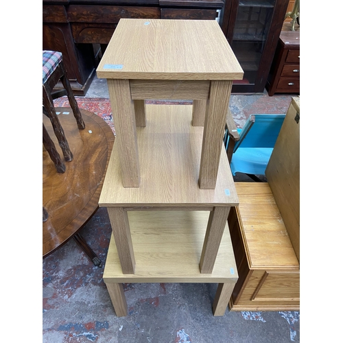 103 - Three modern oak effect side tables - largest approx. 45cm high x 55cm wide x 55cm deep