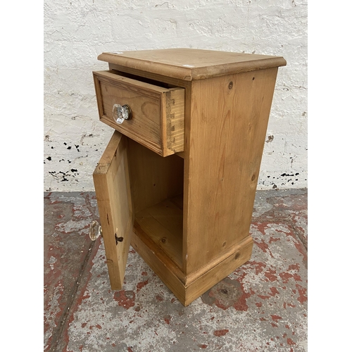 107 - A Victorian style pine bedside cabinet - approx. 61cm high x 46 cm wide x 28cm deep