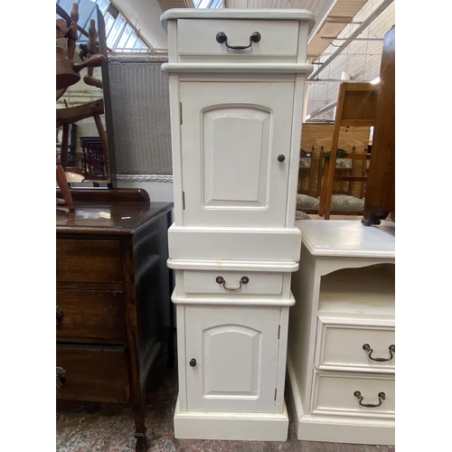 124 - A pair of modern white painted bedside cabinets - approx. 65cm high x 49cm wide x 39cm deep