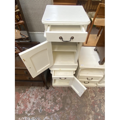 124 - A pair of modern white painted bedside cabinets - approx. 65cm high x 49cm wide x 39cm deep