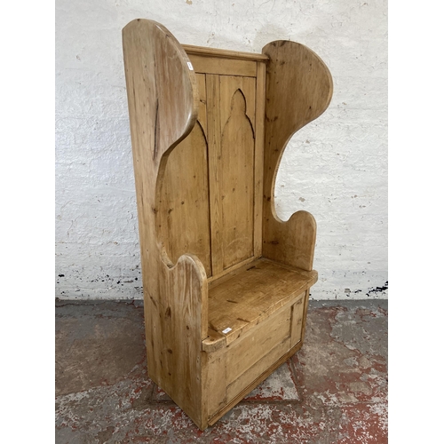 130 - A 19th century style pine lambing chair - approx. 162cm high x 82cm wide x 48cm deep