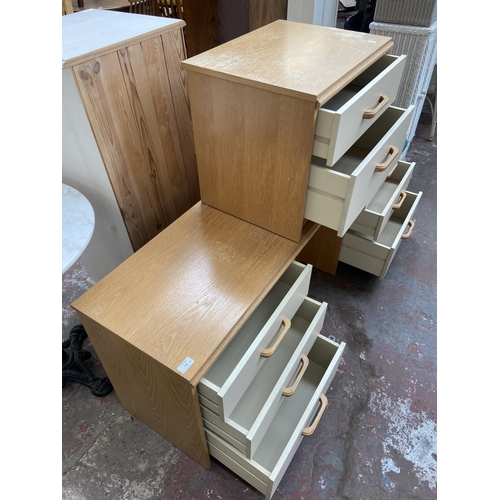 139 - A mid/late 20th century oak effect and white laminate dressing table and bedside cabinet