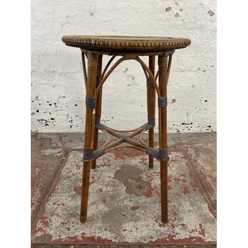 154 - A mid 20th century Belvoir bamboo and cane circular side table with blue painted top - approx. 66cm ... 