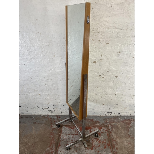 163 - A mid 20th century oak and chrome plated cheval mirror - approx. 165cm high x 42cm wide