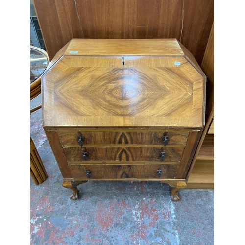 164 - An Art Deco walnut bureau on ball and claw supports - approx. 99cm high x 75cm wide x 41cm deep