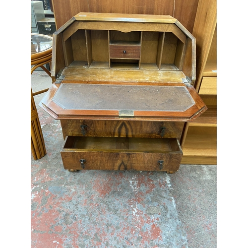 164 - An Art Deco walnut bureau on ball and claw supports - approx. 99cm high x 75cm wide x 41cm deep