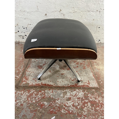 186 - A Charles & Ray Eames style black leather and bentwood revolving footstool - approx. 44cm high x 65c... 