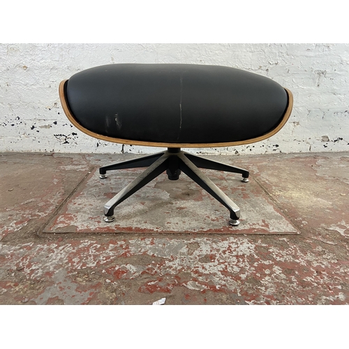 186 - A Charles & Ray Eames style black leather and bentwood revolving footstool - approx. 44cm high x 65c... 