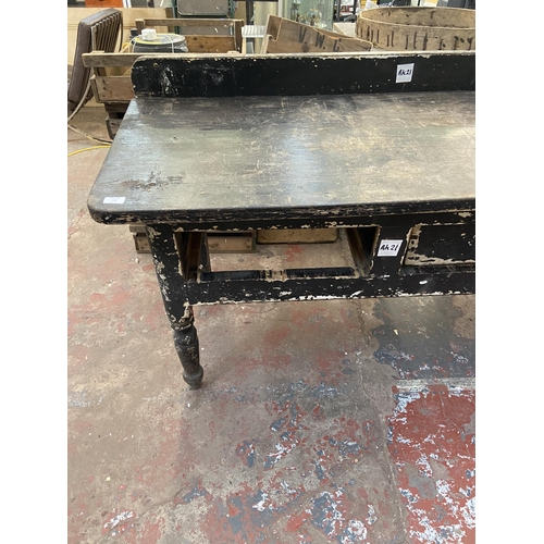 190 - A Victorian painted pine farmhouse serving table - approx. 91cm high x 183cm wide x 57cm deep