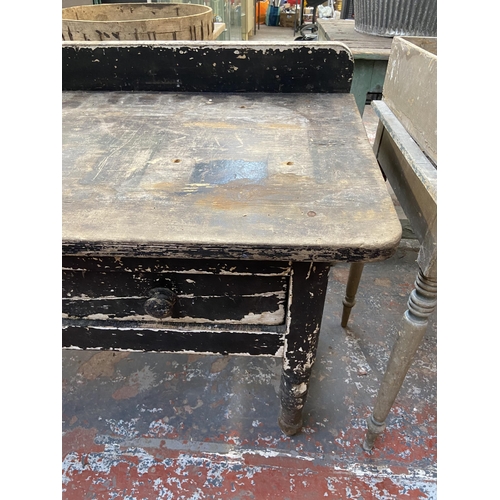 190 - A Victorian painted pine farmhouse serving table - approx. 91cm high x 183cm wide x 57cm deep