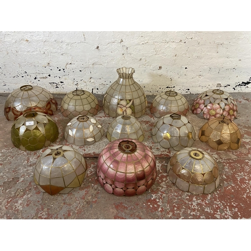 196 - Thirteen Tiffany style light shades - largest approx. 36cm diameter