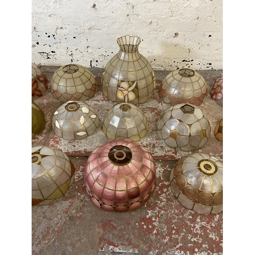 196 - Thirteen Tiffany style light shades - largest approx. 36cm diameter