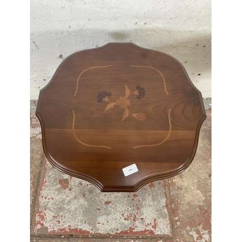 198 - A pair of Italian style inlaid walnut effect serpentine tripod occasional tables - approx. 60cm high... 