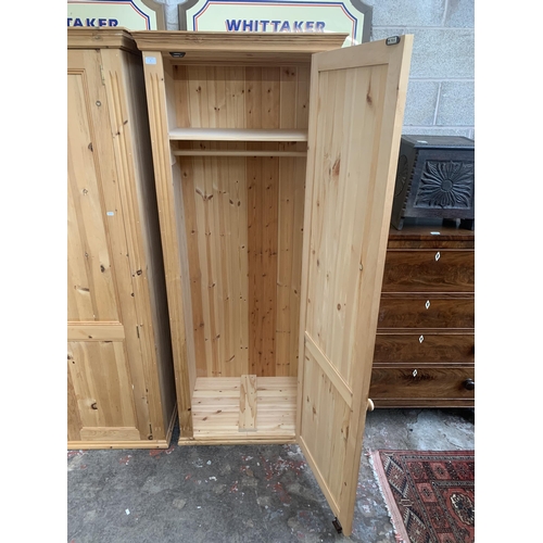 2 - A modern solid pine single wardrobe - approx. 198cm high x 79cm wide x 56cm deep