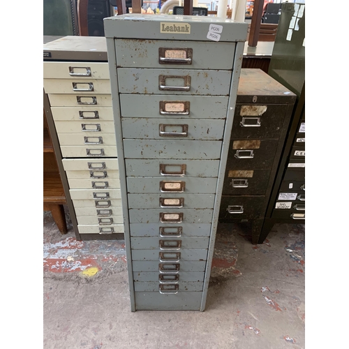 203 - A mid 20th century grey metal fifteen drawer office filing cabinet - approx. 95cm high x 27cm wide x... 