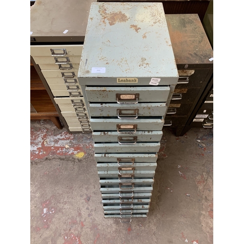 203 - A mid 20th century grey metal fifteen drawer office filing cabinet - approx. 95cm high x 27cm wide x... 