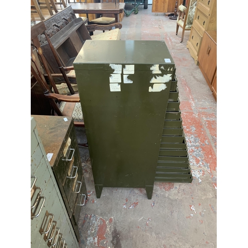 205 - A Stor military green metal fifteen drawer office filing cabinet - approx. 99cm high x 29cm wide x 3... 