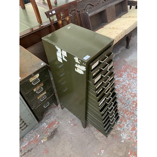 205 - A Stor military green metal fifteen drawer office filing cabinet - approx. 99cm high x 29cm wide x 3... 