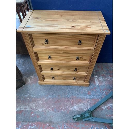 212 - A Mexican pine chest of drawers - approx. 106cm high x 86cm wide x 45cm deep