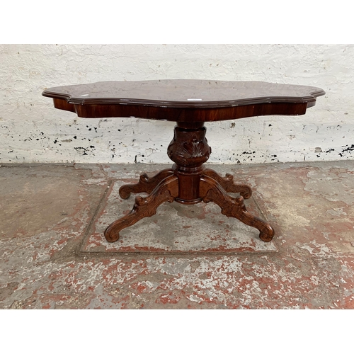 224 - An Italian style inlaid walnut effect serpentine pedestal coffee table - approx. 54cm high x 60cm wi... 