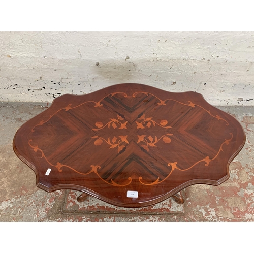 224 - An Italian style inlaid walnut effect serpentine pedestal coffee table - approx. 54cm high x 60cm wi... 