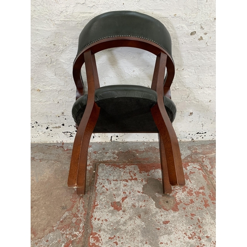 227 - A mahogany and green leather desk chair - approx. 76cm high x 60cm wide x 50cm deep