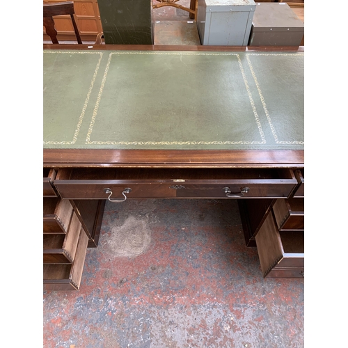 228 - A 19th century style mahogany and green leather pedestal writing desk - approx. 77cm high x 183cm wi... 