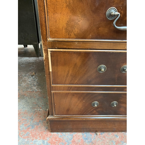 228 - A 19th century style mahogany and green leather pedestal writing desk - approx. 77cm high x 183cm wi... 