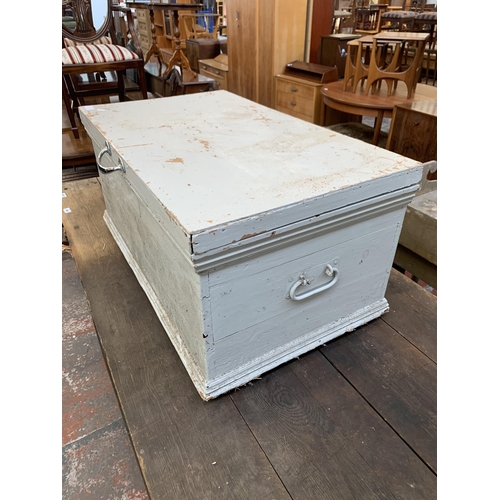 233 - A late 19th/early 20th century painted pine toolbox - approx. 39cm high x 83cm wide x 47cm deep