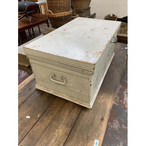 233 - A late 19th/early 20th century painted pine toolbox - approx. 39cm high x 83cm wide x 47cm deep