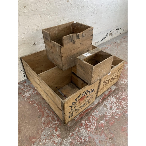 239 - Four vintage pine advertising crates - largest approx. 31cm high x 40cm wide x 74cm long