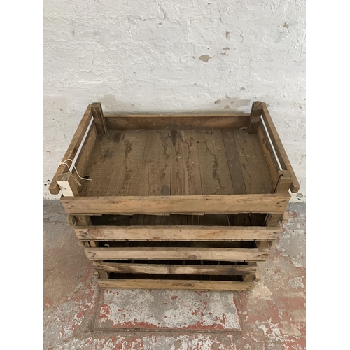 240 - Five vintage pine potato trays - approx. 17cm high x 53cm wide x 83cm long