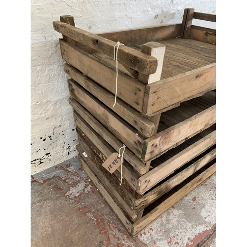 240 - Five vintage pine potato trays - approx. 17cm high x 53cm wide x 83cm long