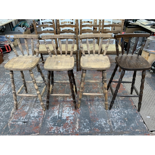 254 - Four beech spindle back barstools