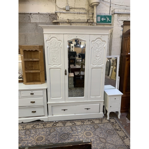 26 - An Edwardian white painted mirror door wardrobe - approx. 197cm high x 134cm wide x 49cm deep