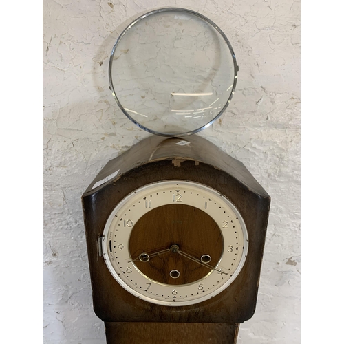 28 - A 1930s Smiths walnut cased Westminster chime granddaughter clock - approx. 143cm high