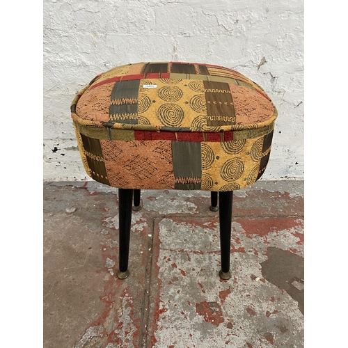 83 - Three pieces of furniture, one mid 20th century fabric upholstered and ebonised stool, one beech cam... 